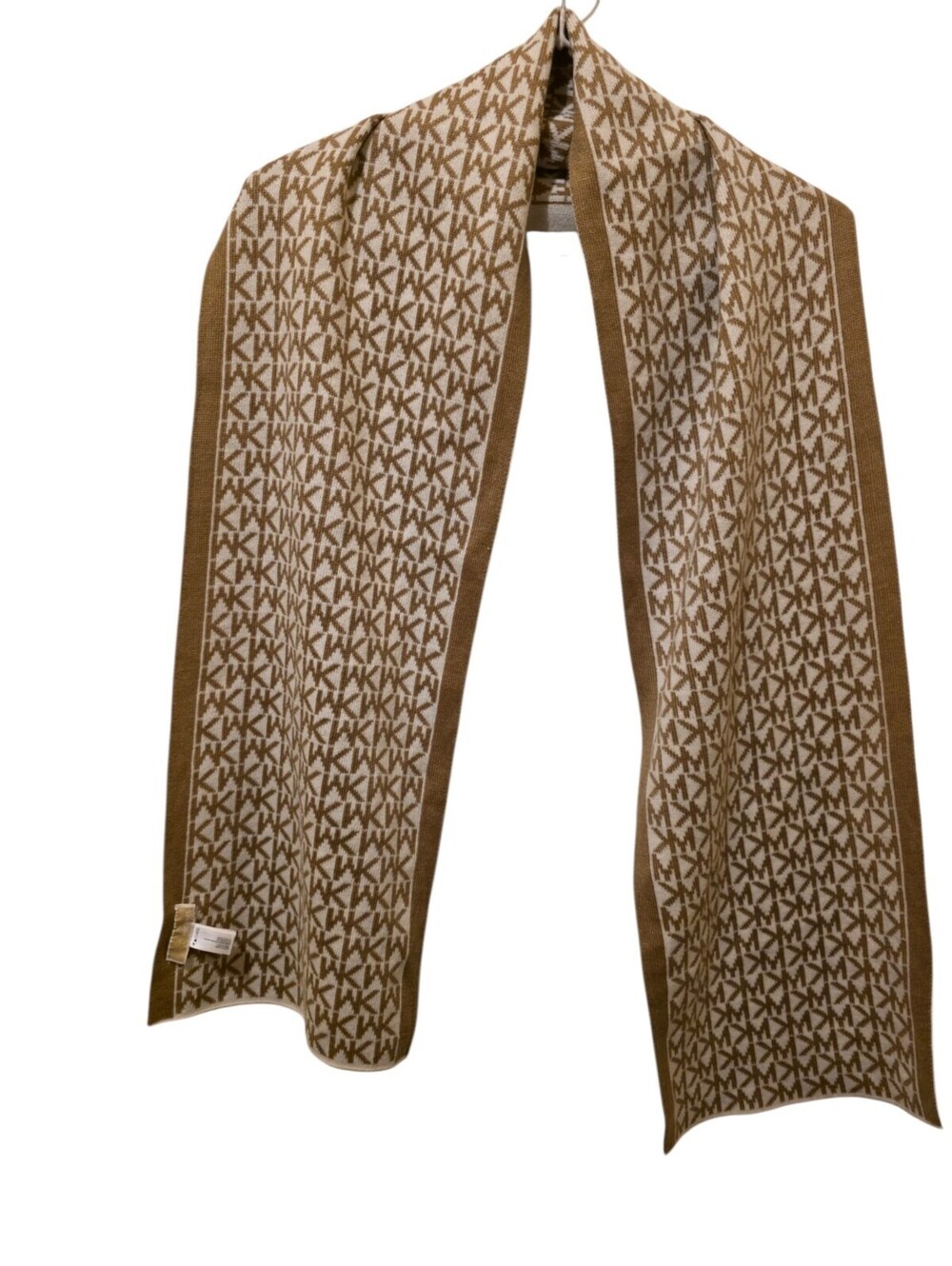 Michael Kors tan and cream MK logo knit scarf